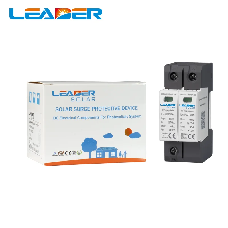 CE Approved 2P DC 500V 1000V 20-40KA SPD House Surge Protector Protective  Arrester Device Din Rail Lightning Protection