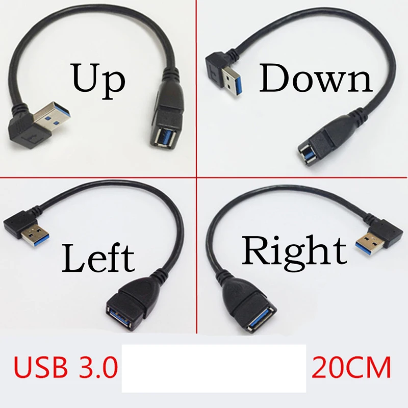 Universal Left/right USB 3.0 Male A To Female A Up Angle 90 Degree Extension Data Sync Cord Cable USB Extension 20cm Cable