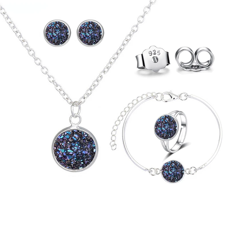 Luxury Quality Quartz Rhinestone Jewelry Sets for Women Simple Round Earrings Necklaces Set Bridal 4 Piece Silver Plated Jewelry