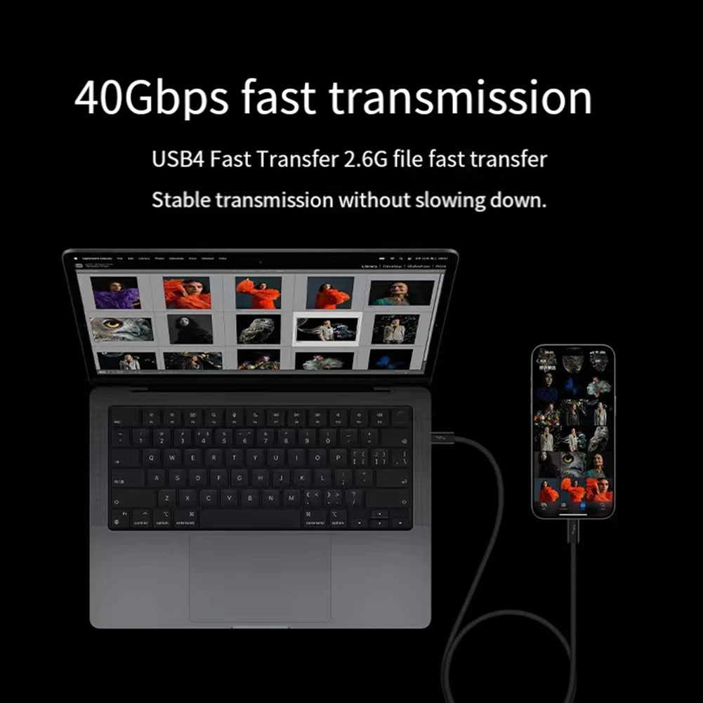 Thunderbolt 4 Data Cable 40Gbps Transmission 8K60hz HD Projection Ccreen USB Cable 2M Black 1 Piece