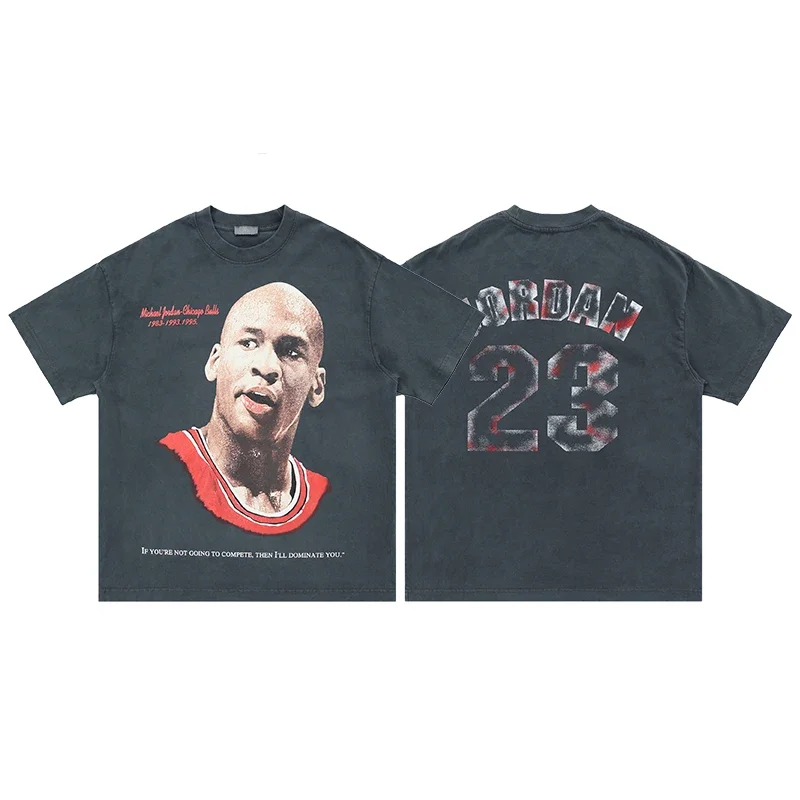 25 New European and American Street Retro Worm Rodman Portrait Print Short Sleeve Men and Women Loose Hip Hop Tide T-shirt