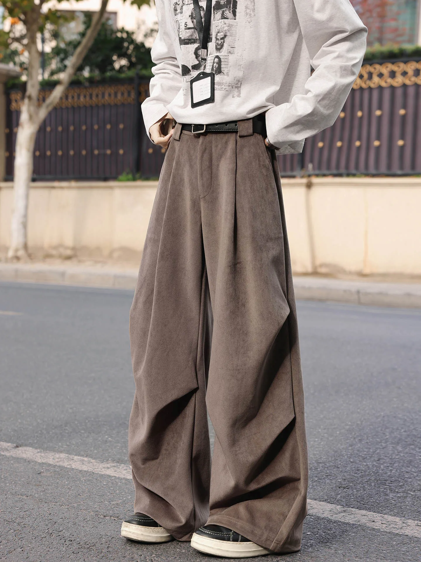 

American Retro Corduroy Wide Leg Pants Loose Straight Casual Trousers for Men And Women Comfortable Breathable Polyester Fiber