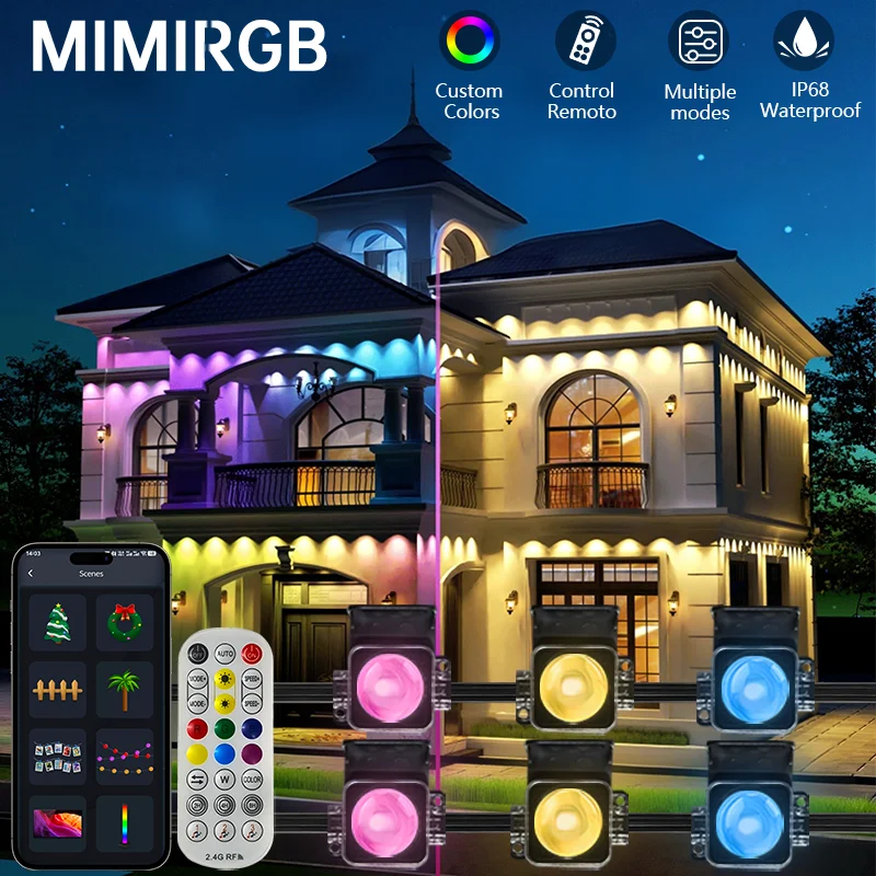 

Eave Lights 300FT Smart RGB App & Remote IP67 Permanent Outdoor LED String Lights Home New Year Christmas Birthday DIY Lighting