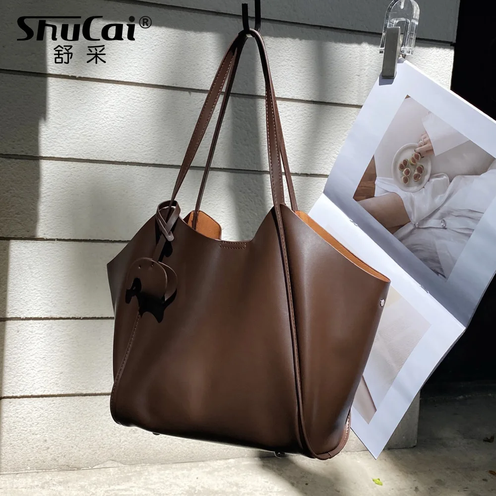 

Genuine Grade Cow Leather Women's Black Shoudler Bag Luxury Designer Large Ladies Coffe Tote Handbag Brown Beige High Quality