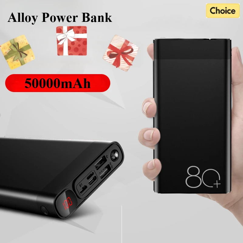 

Large Capacity Aluminum Alloy 50000 MAh Power Bank LED Light Digital Display External Battery for iPhone Xiaomi Samsung Tablet