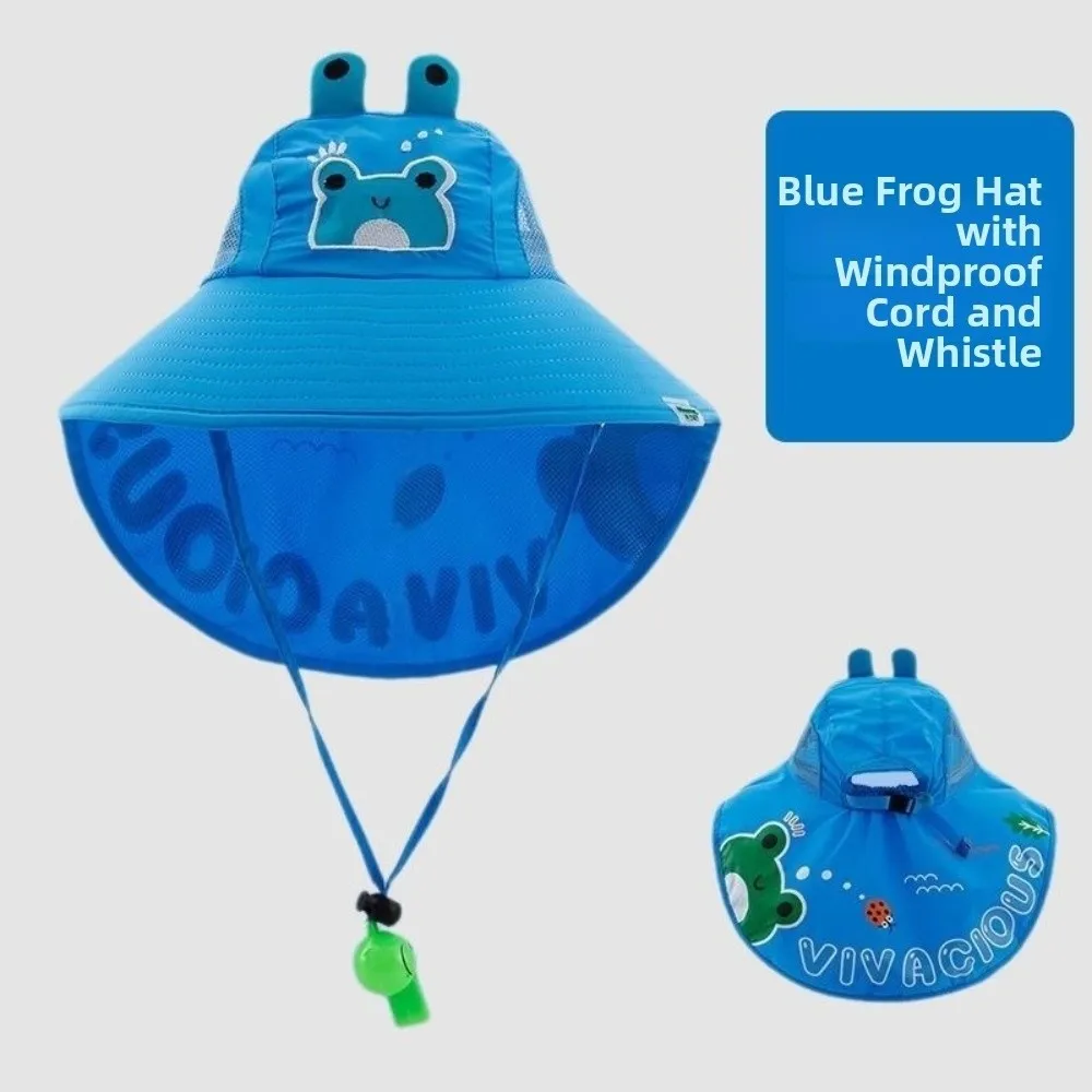 

New Cute Frog Pattern Kid Summer Hat Neck Ear Cover UPF 50+ Beach Caps Polyester Breathable Wide Brim Children Cap Outdoor Use