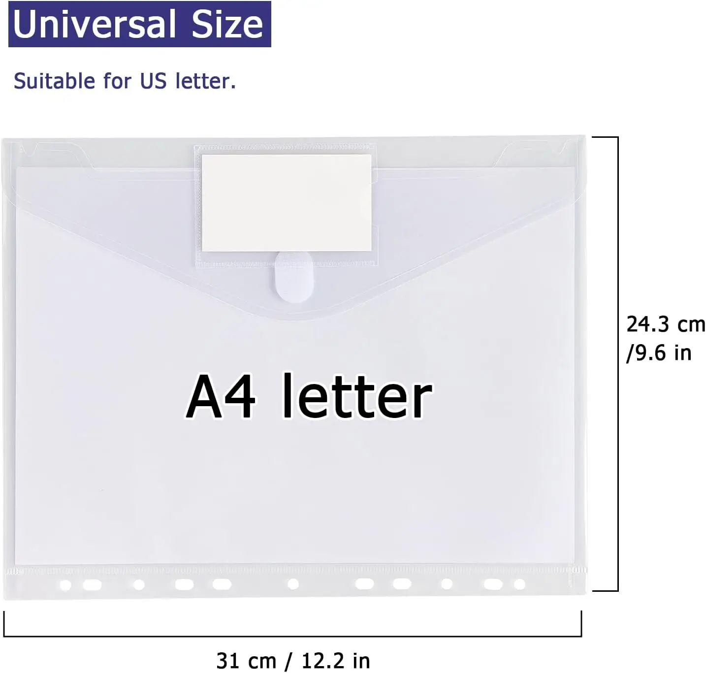 Paquete de 6 bolsillos para carpetas de 2/3/4 anillas, carpetas de archivos con cierre de bucle y etiqueta, carpeta de sobres de plástico expandible