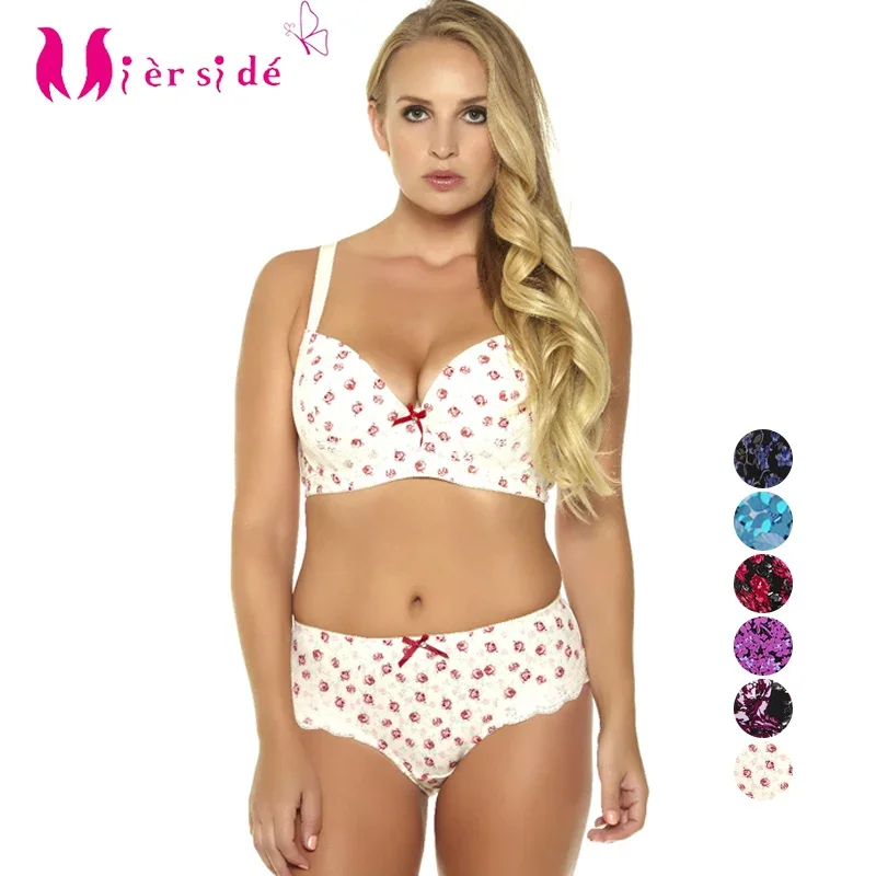 

Mierside 955 Hot Sale Women Sexy Underwear Plus Size Printing Push Up Bra Set Sexy Casual Brief And Bralette Big Size