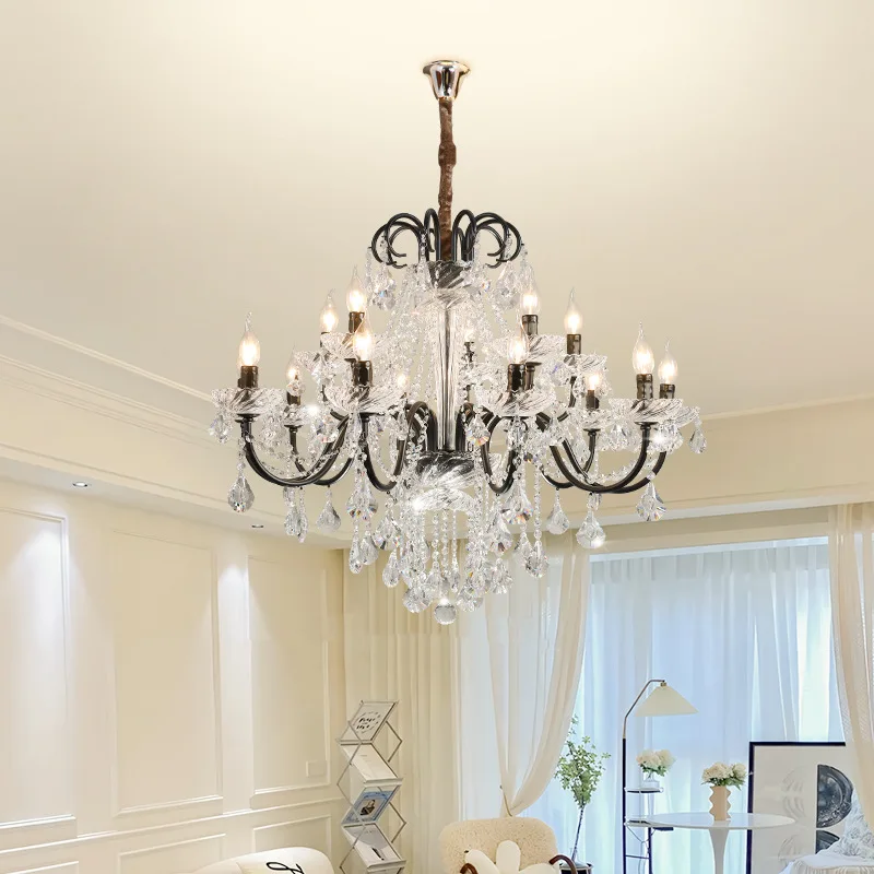 Multi Size Optional Gold/Black American High Quality Candle Crystal Chandelier for Villa Living Room Dining Room Study Bedroom