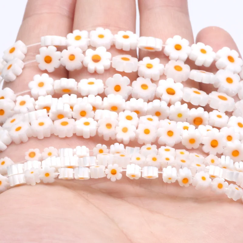4-8mm Flower Lampwork Glass Flat Beads for Jewelry Making