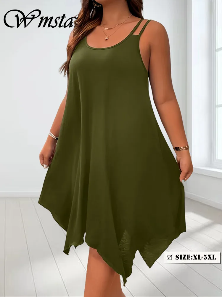 Wmstar Dresses for Women Plus Size Solid Elegant Sleeveless Loose Summer Holiday Print Maxi Dress Wholesale Dropshipping 2024