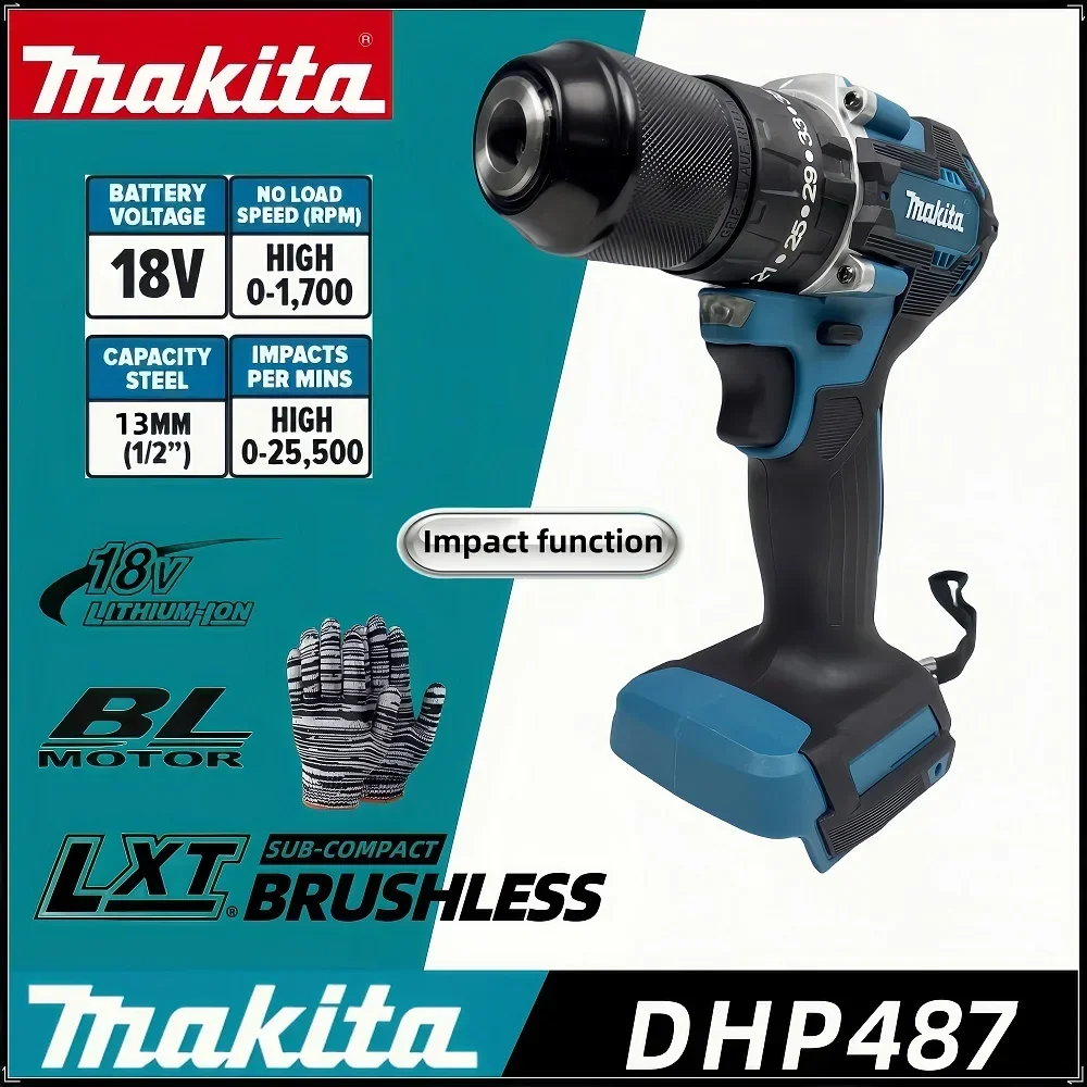 Makita DHP487 13mm cordless impact drill 18V electric variable speed brushless motor impact power tool drill