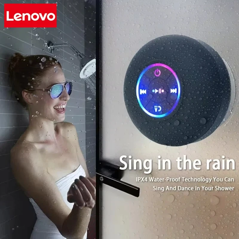 Lenovo Portable Wireless Bluetooth Speaker LED IPX4 Waterproof Loudspeaker Outdoor Bathroom Large Suction Cup Stereo Sound Box