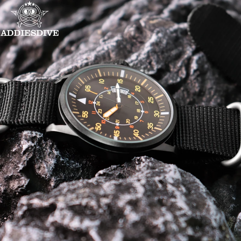 ADDIESDIVE 44mm Orologio da uomo retrò cinturino in nylon lega di vetro minerale 5Bar orologio da polso impermeabile orologi al quarzo moda casual per uomo