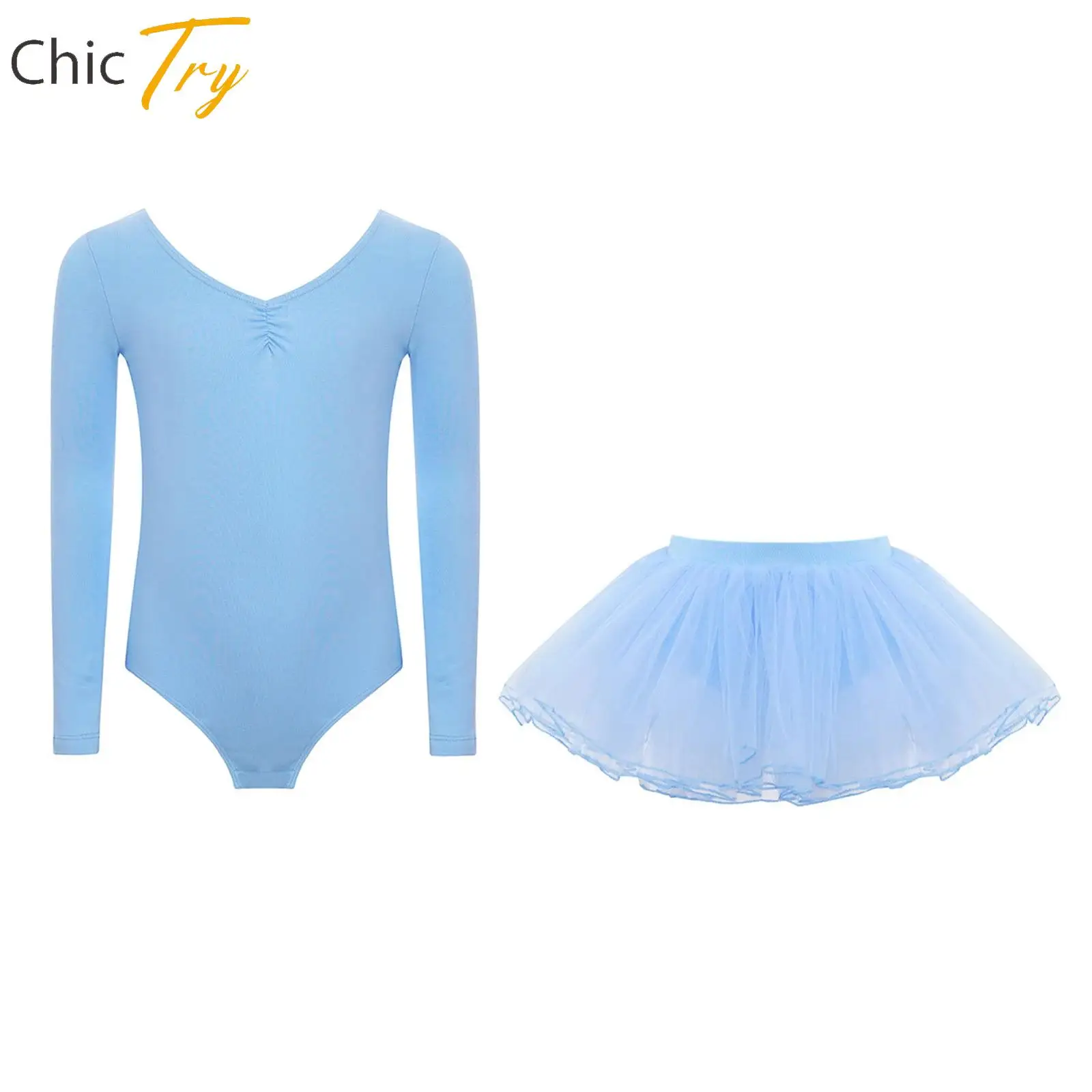

Ballet Skirts for Girls Kids Gymnastics Ballet Dance Costume Long Sleeve Leotard with Tulle Tutu Skirt Outfit Classic Dancewear