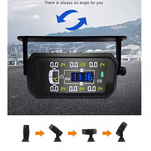 Truck Intelligent TPMS Solar Tire Pressure Monitoring System 9.9Bar Temperature Clock Air Alarm 6 Wheel Sensor For Caravan RV