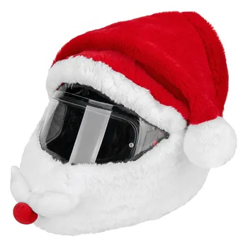 Motocyklowy kask świąteczny Pluszowy pokrowiec na kask Świętego Mikołaja Kapelusz na zewnątrz Spersonalizowana jazda Prezent świąteczny Cosplay na imprezę