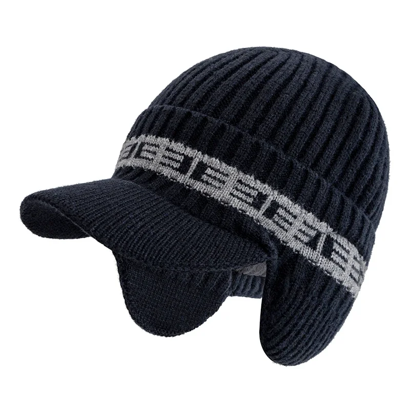 

Hot Sale Plush Fur Lined Winter Hat With Earflap Fashion Beanie Hats Men Outdoor Keep Warm Cap Winter Hat Father Warm Gift