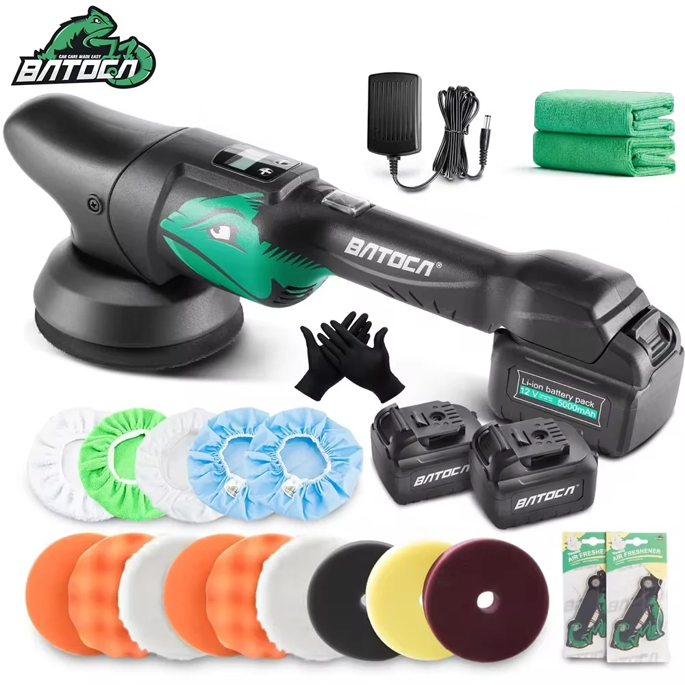 BATOCA S2 Cordless Car Polisher Dual Action Wireless Car Polishing Machine 2 x 5.0Ah Battery LCD Soft Start 4500 RPM Polisher