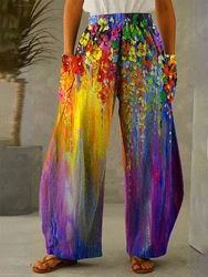 Pantalones de pierna ancha de longitud completa con cascada colorida, estampado 3D completo, moda Hipster fina, ropa de calle de verano, pantalones de chándal, ropa de mujer