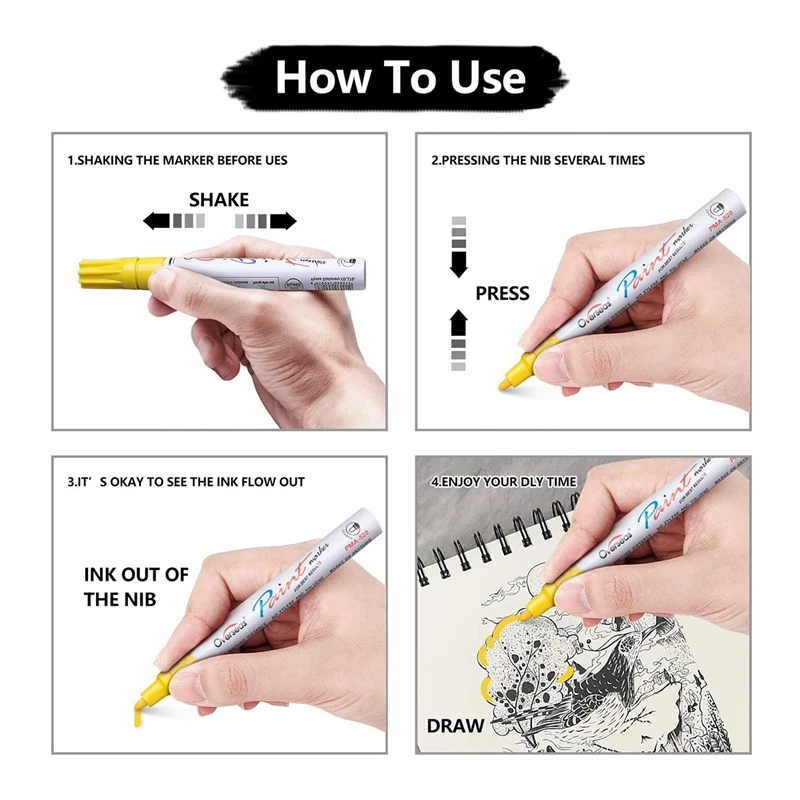 Paint Marker Pens - 5 Colors Permanent Oil Based Paint Markers, Medium Tip, Quick Dry And Waterproof Marker