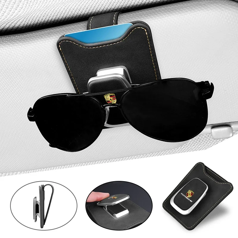 

Porsche Car Sticker Car Styling Sun Visor Sunglasses Clip Glasses Case Storage Box Holder For Porsche 911 718 Taycan Panamera Ca
