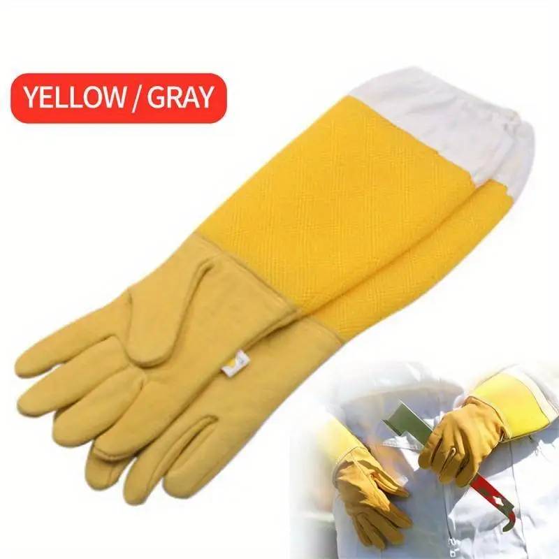 1 Pair Beekeeping Gloves Sting Sheepskin Long Protective Sleeves Mesh Breathable Anti Bee