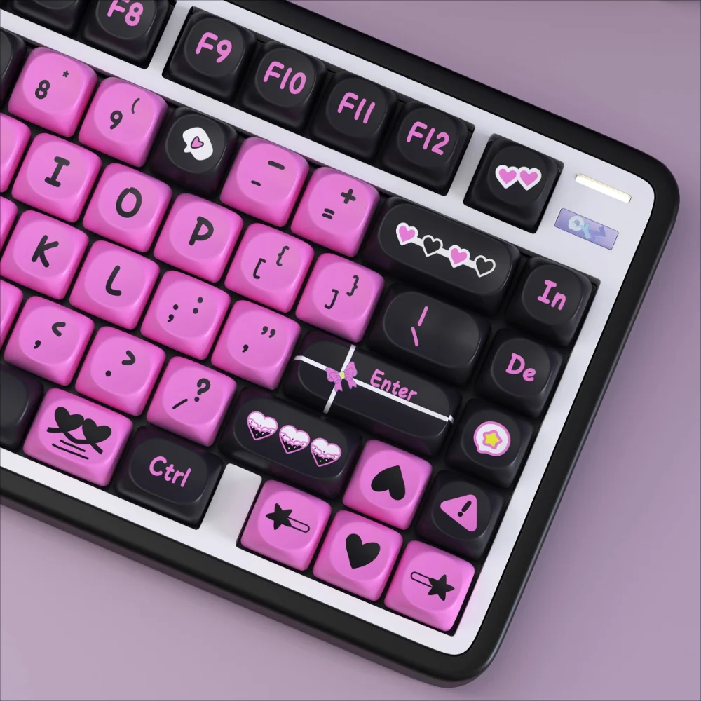

GEFENSI Cute Black Pink SOA Keycaps PBT Large Full Set Creative Girls Keycaps For 60/64/84/98/108 Gaming Mechanical Keyboard MX