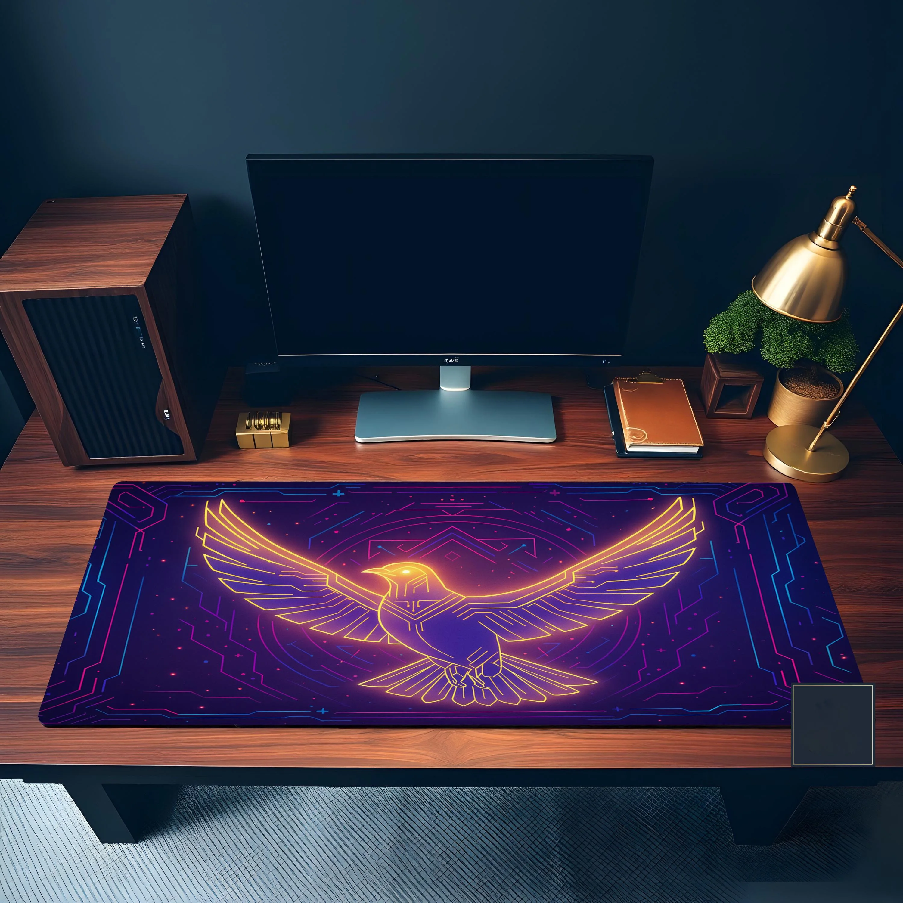 Futuristic Neon Bird Desk Mat, Non-slip and Waterproof Mouse Pad, Minimalist Office Decor Mat, Perfect Gift for Friends.