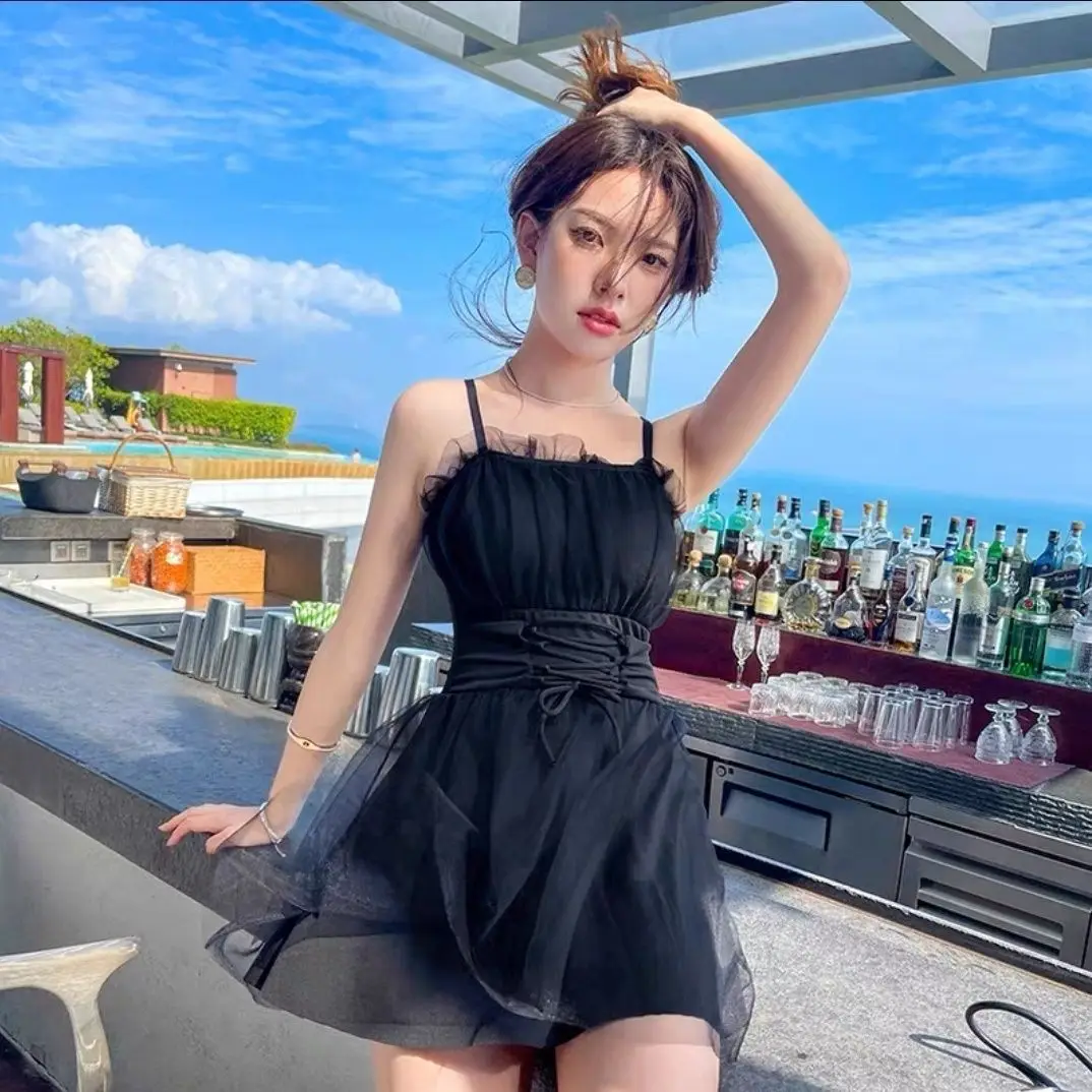

Swimsuit Women's High-end Adjustable Camisole Skirt One-piece Solid Color Swimsuit Slimming Beach Hot Spring Swimsuit
