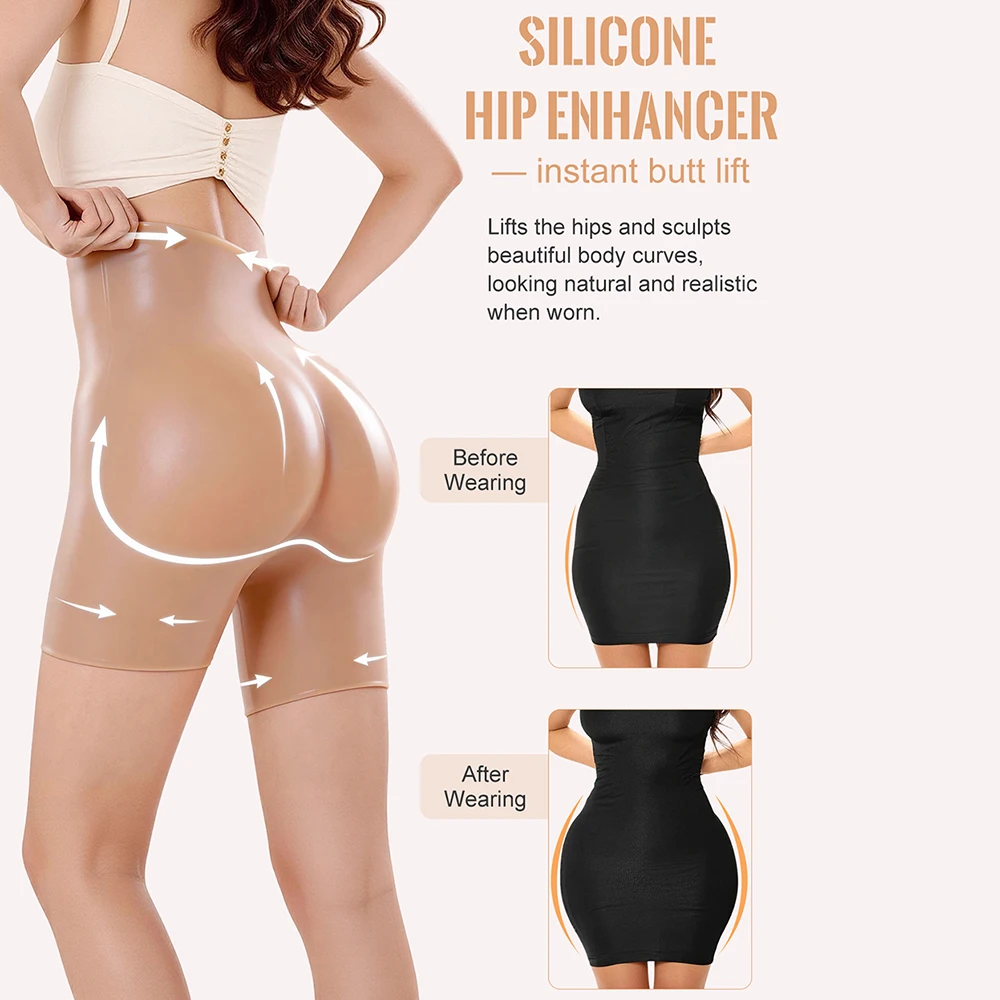 Europe & America Silicone Open Crotch Butt Lifter Panties Realistic Hip Enhancer Shapewear Thickened Fake Butt Pads For Women