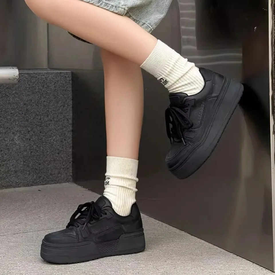 

Vintage Leather Thick Bottom Sneakers Women's Retro Worn-Out Style Sport Shoes Casual Fashion Low Top Business Leisure Footwear