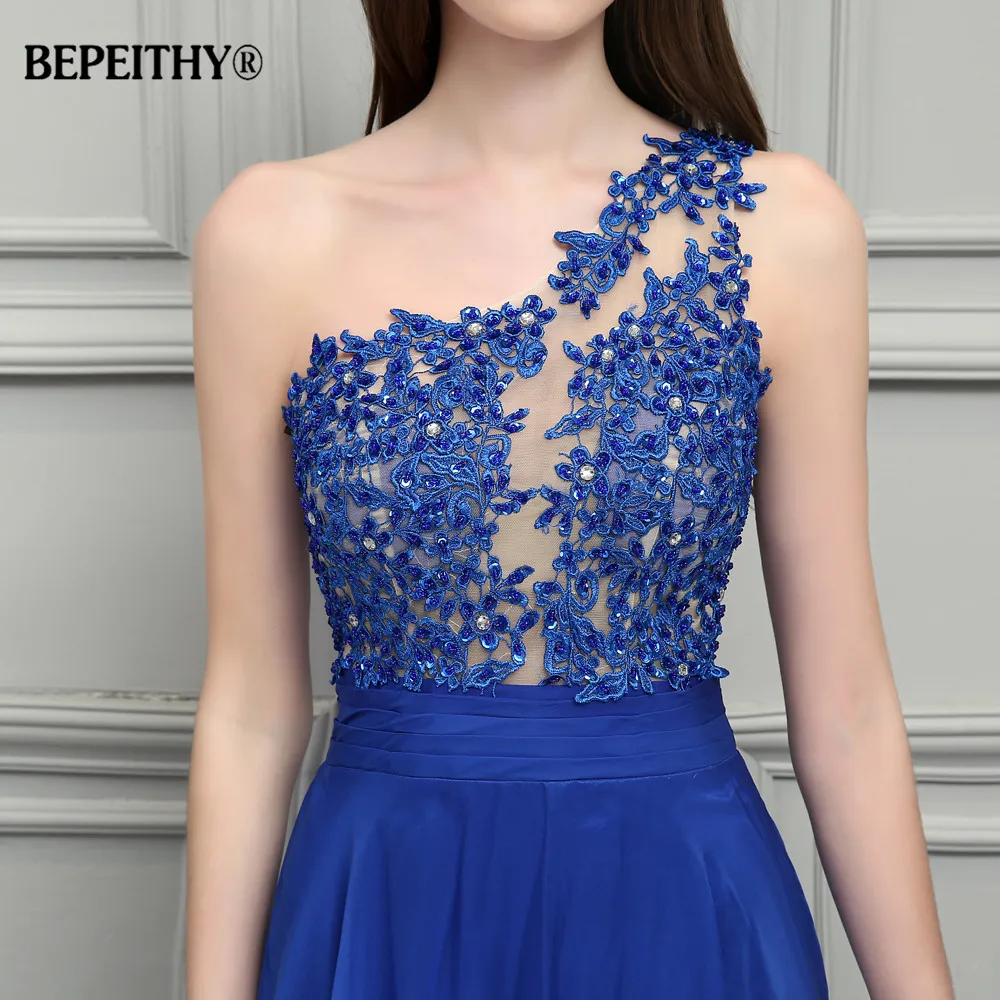 BEPEITHYCustomized Royal Blue Chiffon Prom Dress 2023 One Shoulder Lace Vintage Evening Dress Vestido Elegante Mujer Para Fiesta