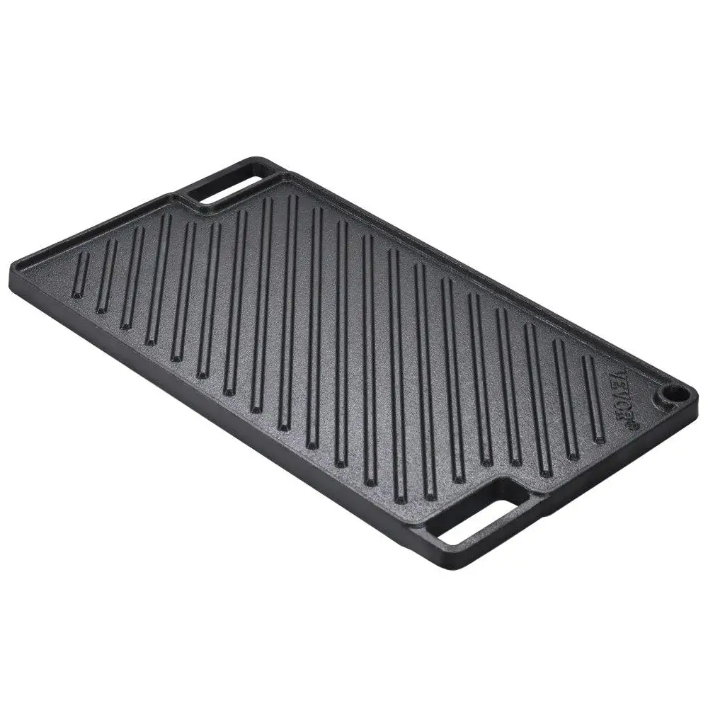 Plancha de hierro fundido Reversible de 9,7x16,7 pulgadas, plancha antiadherente presazonada para barbacoa, parrilla de Gas Rectangular con asas, parte superior plana negra grande