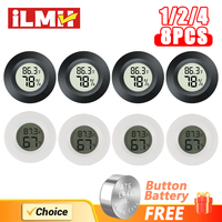 2/4 Pcs Mini Hygrometer Thermometer Fahrenheit or Celsius Meter Digital LCD Monitor Indoor Room Round Humidity Temperature Gauge