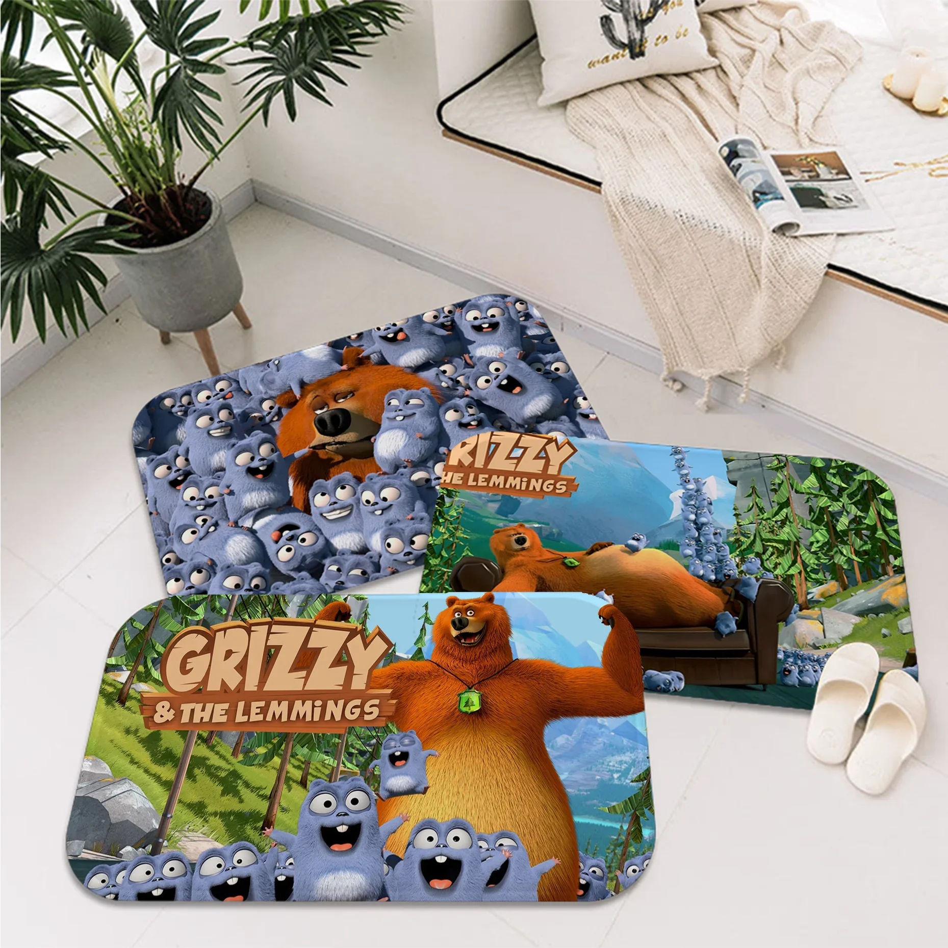 Grizzy And The Lemmings Floor Mat Floor Mat Retro Multiple Choice Living Room Kitchen Rug Non-Slip Modern Home Decor