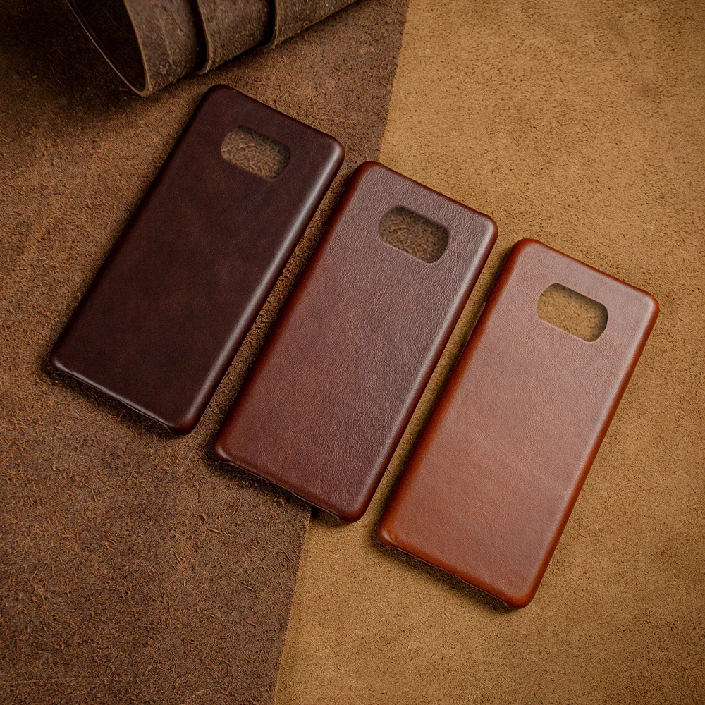 Genuine Leather Phone Case For Xiaomi Poco Series Cover Hand Made Oil Wax Pattern X3 X4 M3 M4 M5 F1 F2 F3 F3GT F4 F4GT C40 C50