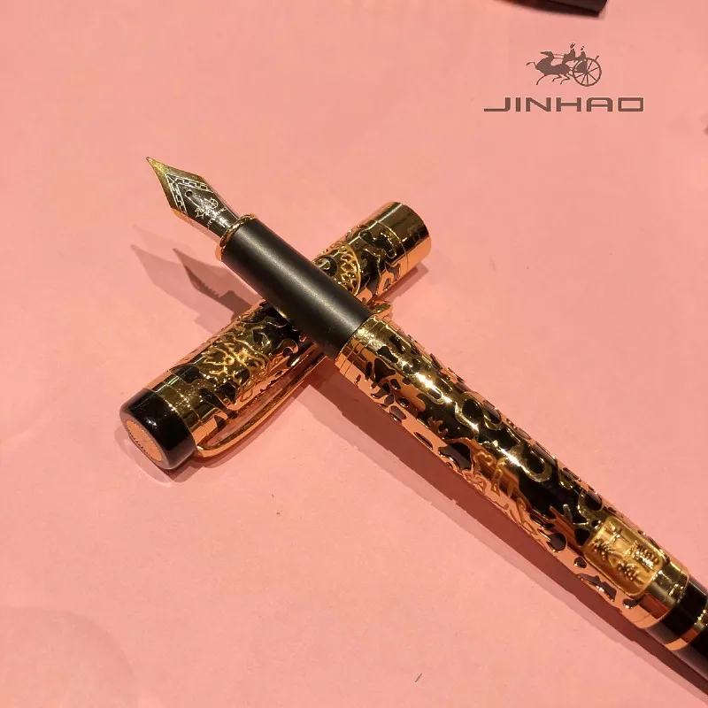 Jinhao 5000 Vintage Luxurious Chinese Beauty Dragon Texture Carving Iridium Calligraphy Pen,Best Gift for Collection