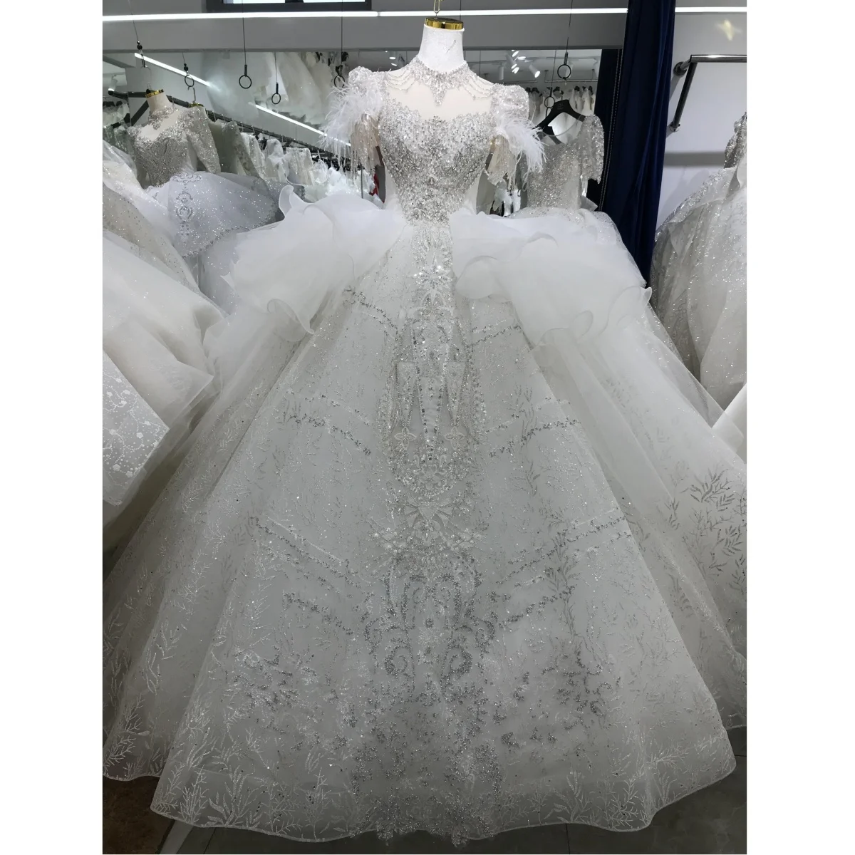 

Kisswhite Xlove Collection Customized 15days Finish Pearls Heavy Beads Ball Gown Glitters V Neck Princess Big Train Bridal Gown