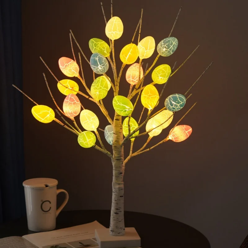 60cm Easter Brich Tree Lamp24LED Easter Eggs Ornaments Hanging Easter Decorations for Home Spring Festival Party Table Decor