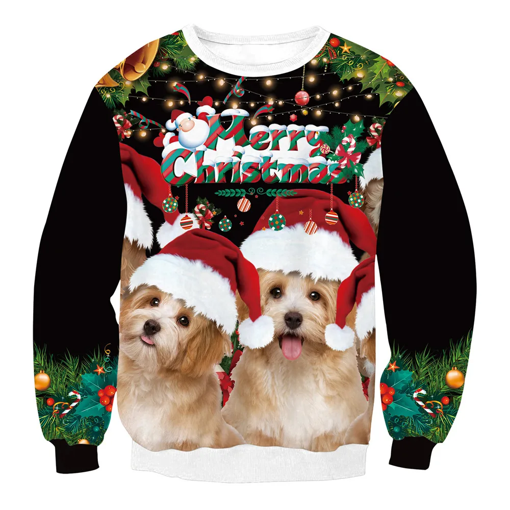 Men Women Autumn Winter Ugly Christmas Sweater Holiday Party Jumper Tops 3D Christmas Tree Gift Sloth Printed Xmas Sweatshirt