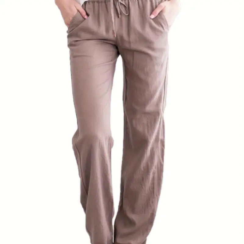 

High Waist Dstring Casual Pants for Women New 2025 Cross-Border Design Straight Leg PVC Fabric ex Winter Collection