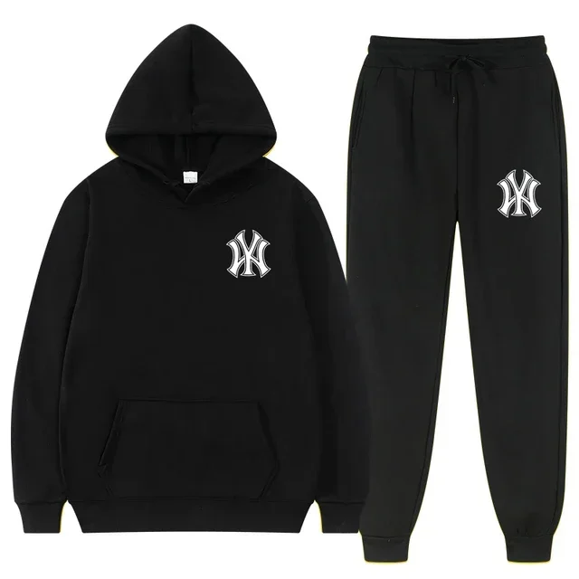Men Autumn‑Winter 2‑Piece Tracksuit Hoodie & Jogger Pants Loose Comfort Casual Streetwear Outfit for Outdoor Sports Daily Wear