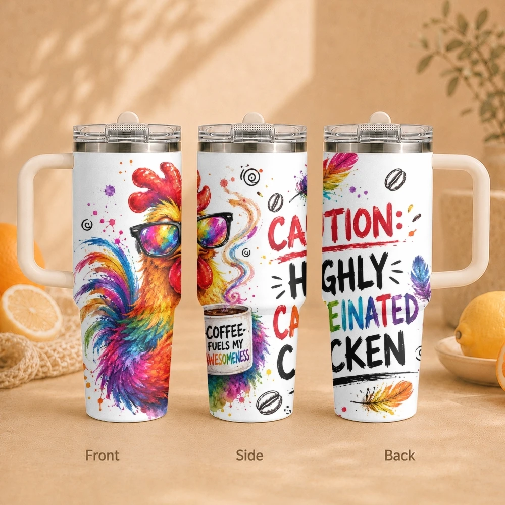 Interesting Rooster Vacuum Flasks 40oz Vacuum Insulated Travel Mug - Stainless Steel Straw Cup Lid