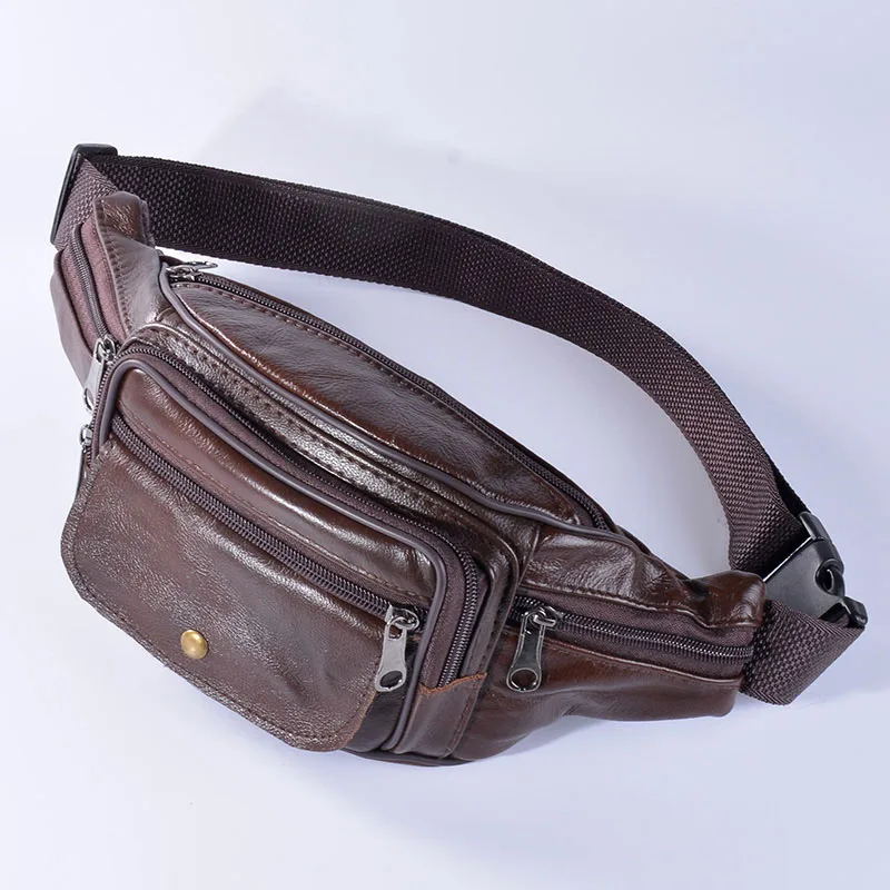 Riñonera de cuero genuino para hombre, bolso Retro Para teléfono móvil, bolsa de viaje a la moda