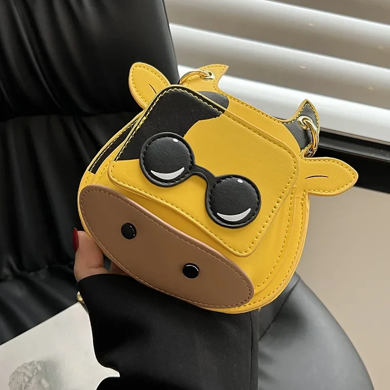 

Милая мини-сумочка с изображением коровы, сумка через плечо для девочек с цепочкой, маленький круглый кошелек для женщин