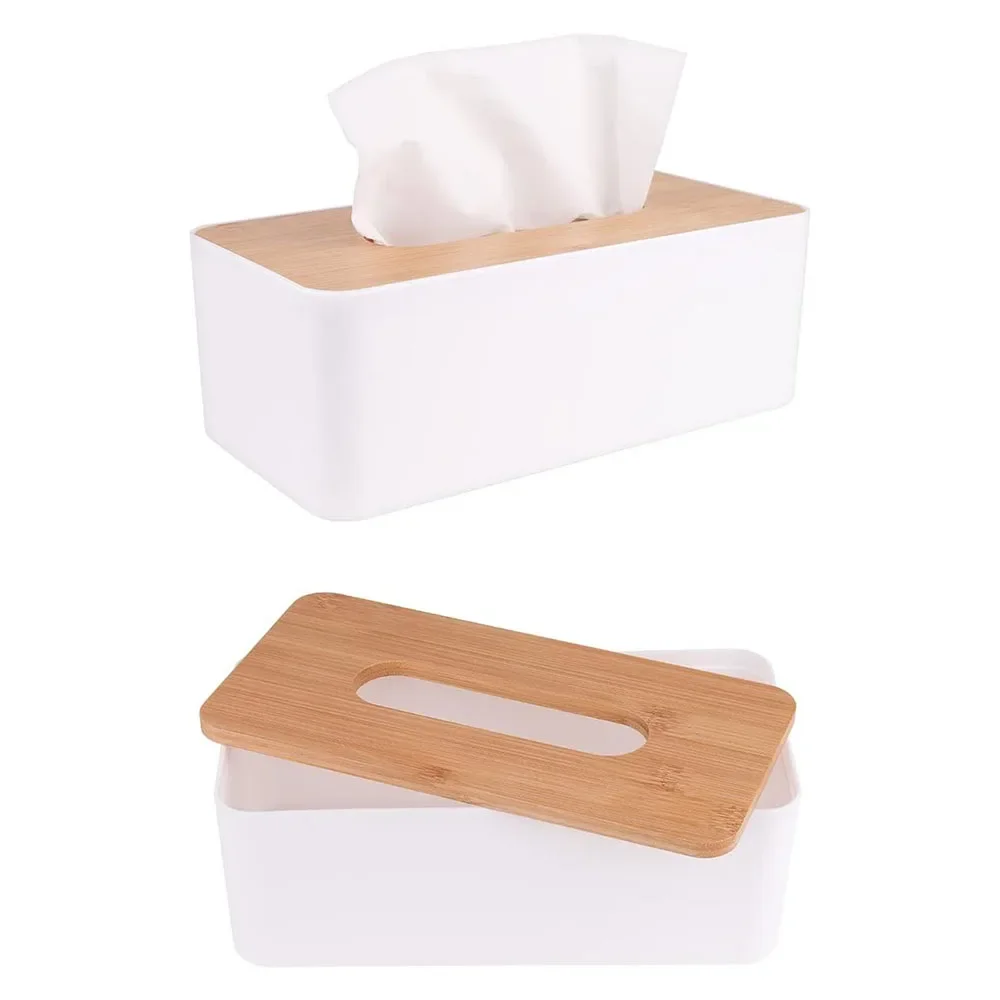 Wood Tissue Box Cover for Disposable Paper Facial Tissues, Wooden Rectangular Tissue Box Holder for Storage on Bathroom Bedroom