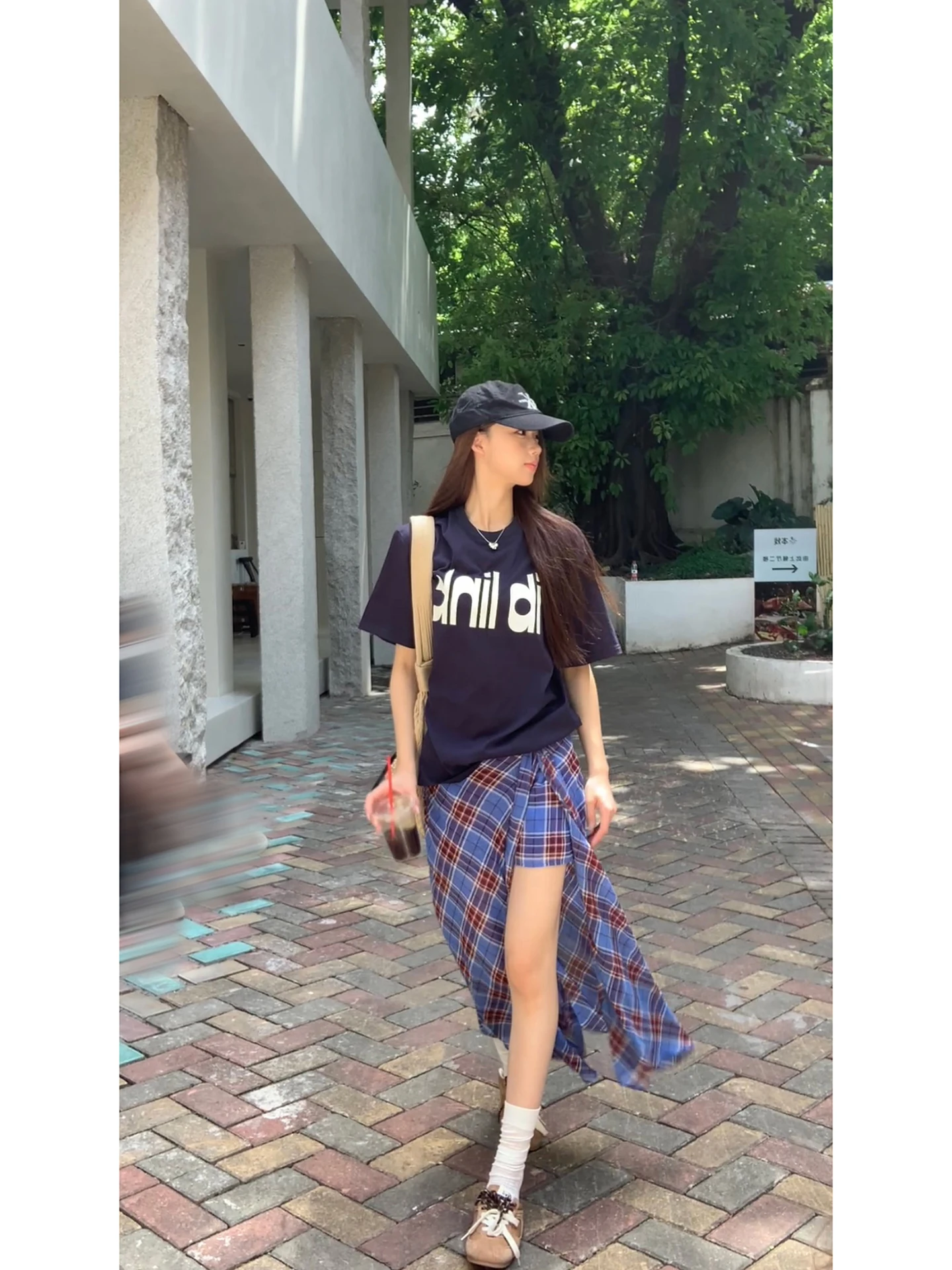 Blauwe geruite A-lijn rok Onregelmatige zoom Dames Zomer Faionable Rokken Casual lage taille Polyestervezel Rechte buis