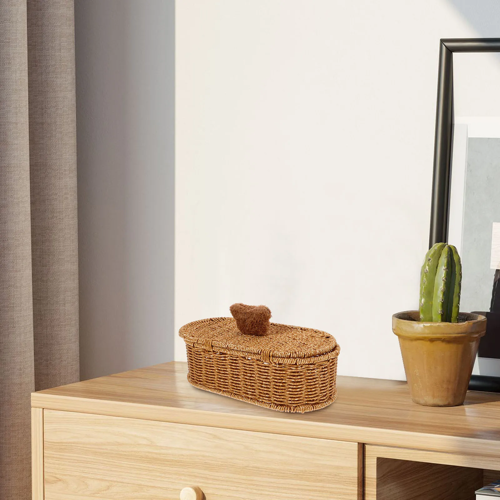1pcs Storage Box Imitation Rattan With Bear Handle Woven Desktop Organizer For Office Home School Sundries Holder Household