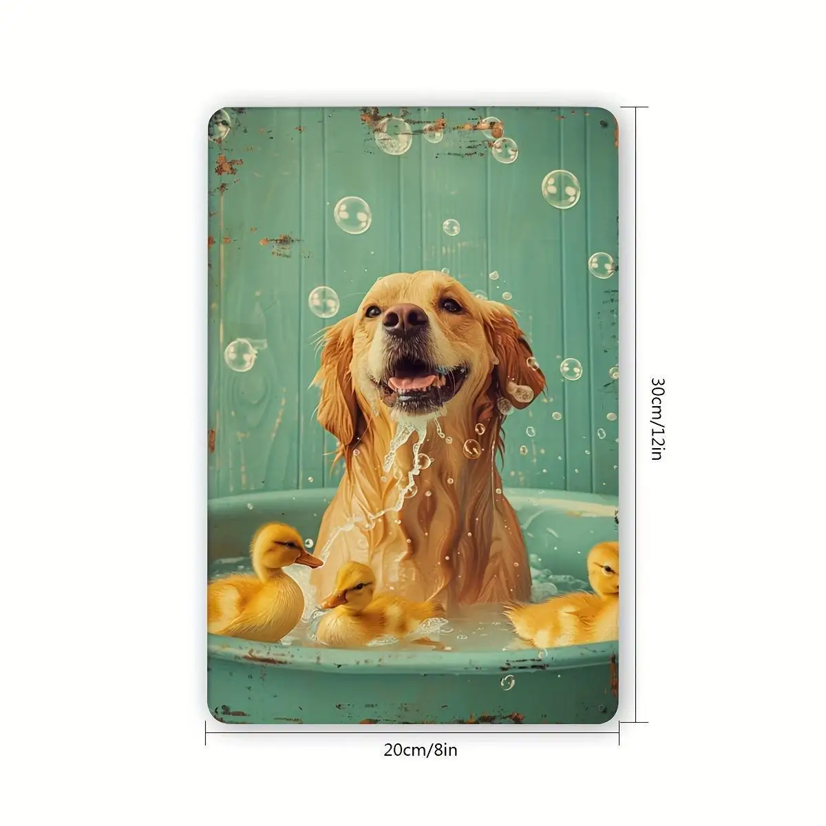 Vintage Dog Bathing Metal Sign - 8X12 Inches (20X30 Cm) Rustic Style Pet Bath Wall Decor, Heavy-Duty Coated Metal Tin for Ind